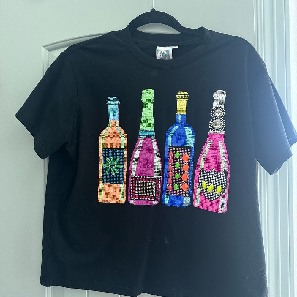 Black T-Shirt with Colorful Bottle Design